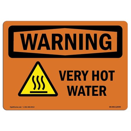 SIGNMISSION OSHA WARNING Sign, Very Hot Water W/ Symbol, 10in X 7in Decal, 10" W, 7" H, Landscape OS-WS-D-710-L-12449